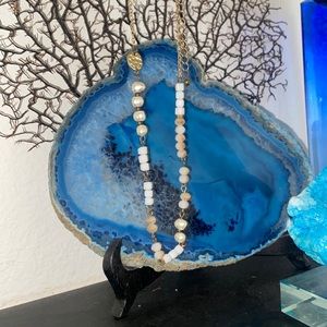 Necklace with white and cream beads